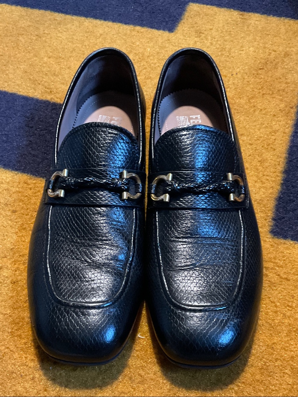 Salvatore Ferragamo Black Pebbled Leather Horsebit Loafers